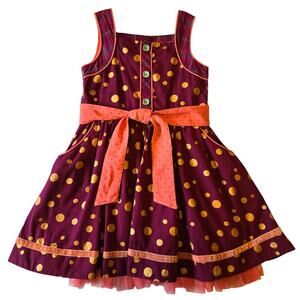 Sz 6 MATILDA JANE Burgundy Peach Polka Dot Sleeveless Sash Buttons Dress